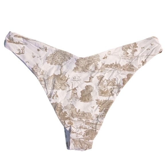 NEW WeWoreWhat Delilah Vintage Toile‎ Print Scoop Bikini Swim Bottom in Sage, L - Picture 5 of 13